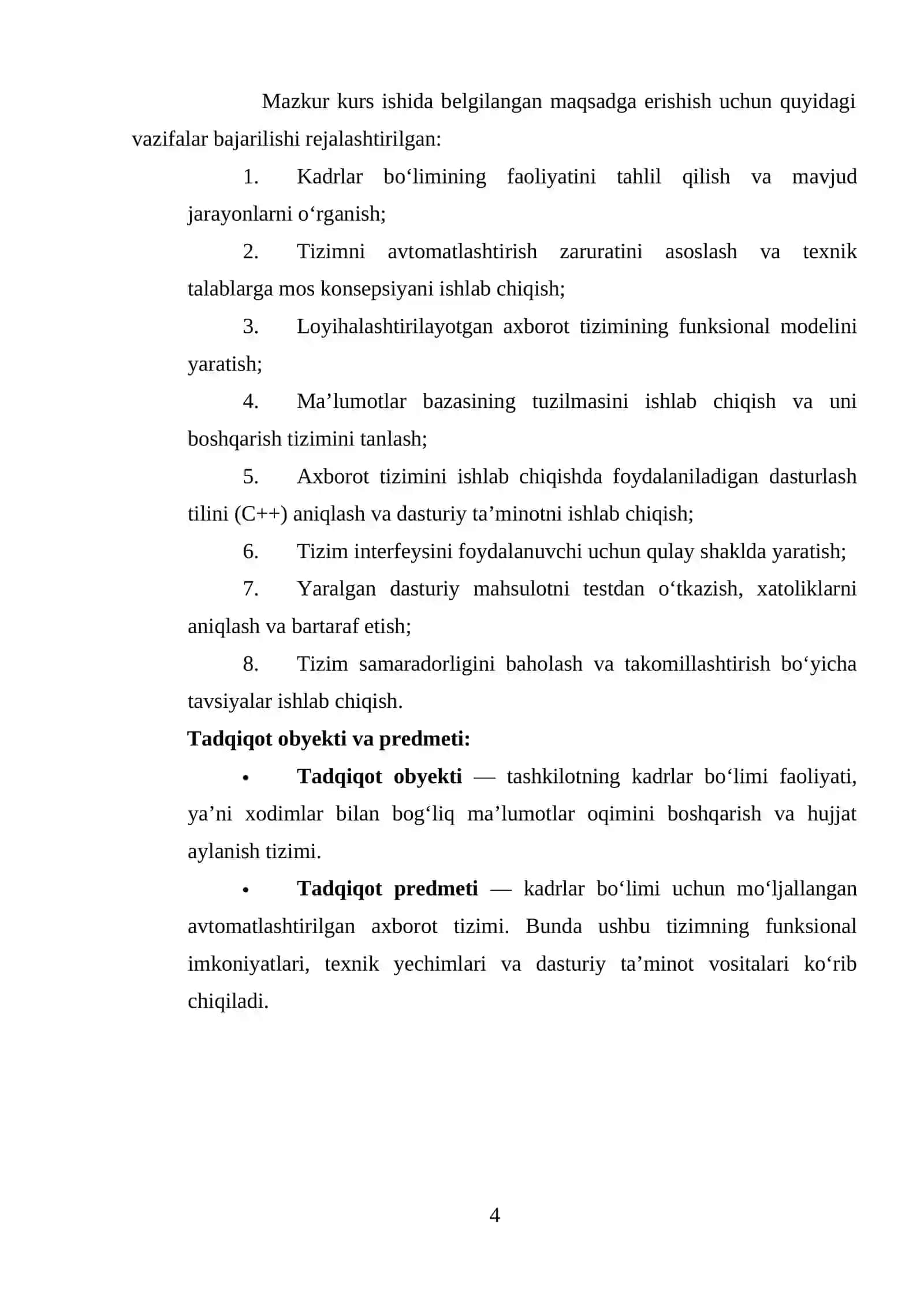 Kadrlar bo`limini loyihasini loyihalashtirish va ishlab chiqish 4