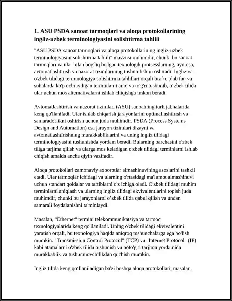 ASU PSDA sanoat tarmoqlari va aloqa protokollarining ingliz-uzbek terminologiyasini solishtirma tahlili 4