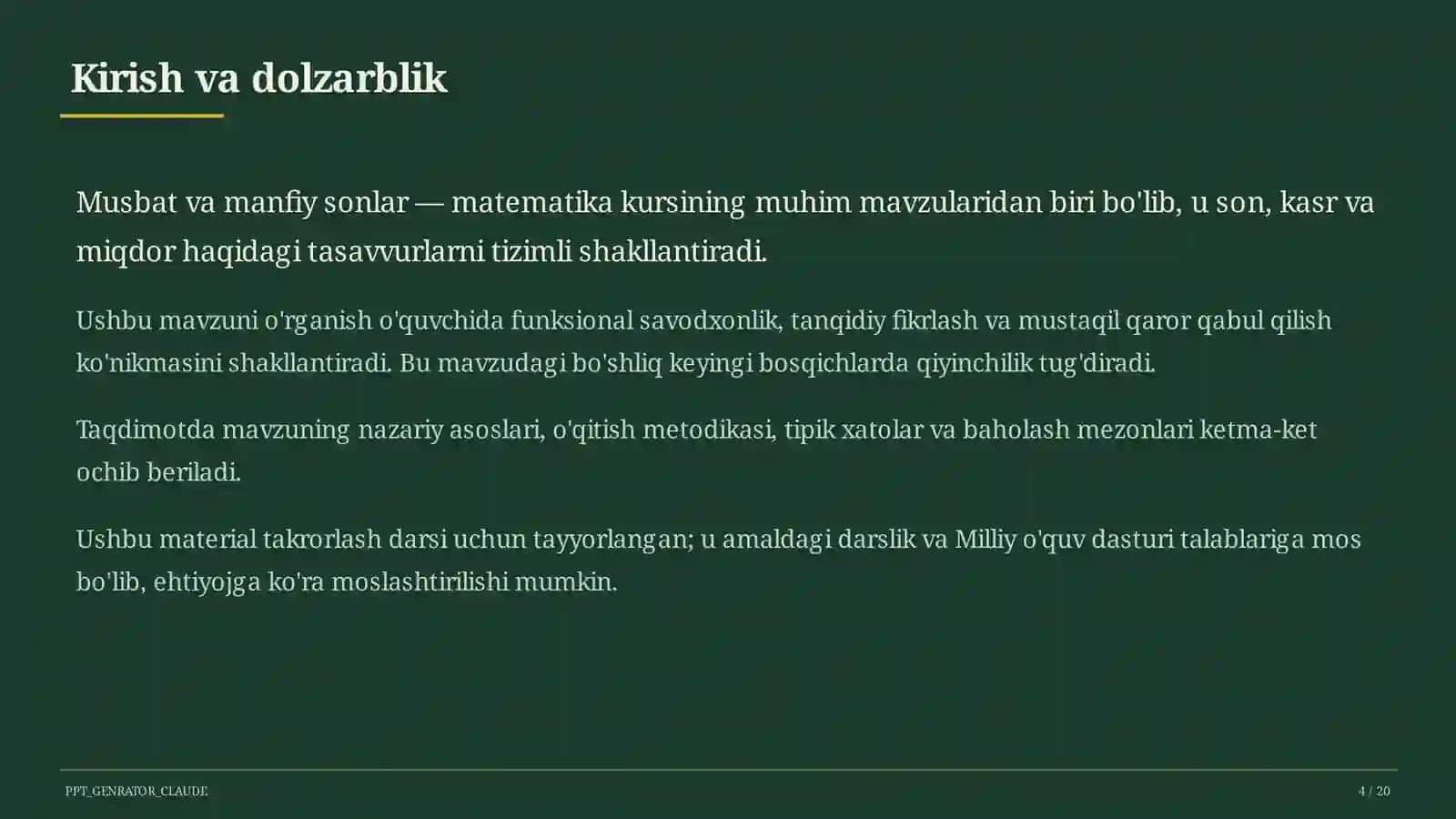 Musbat va manfiy sonlar (6-sinf) 4
