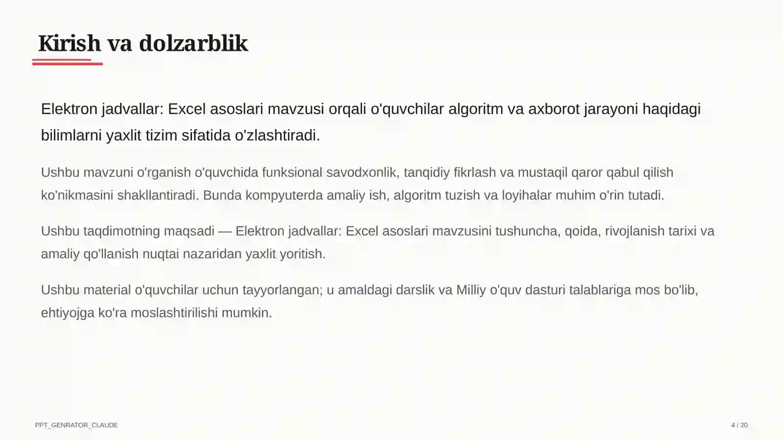 Elektron jadvallar: Excel asoslari (7-sinf) 4