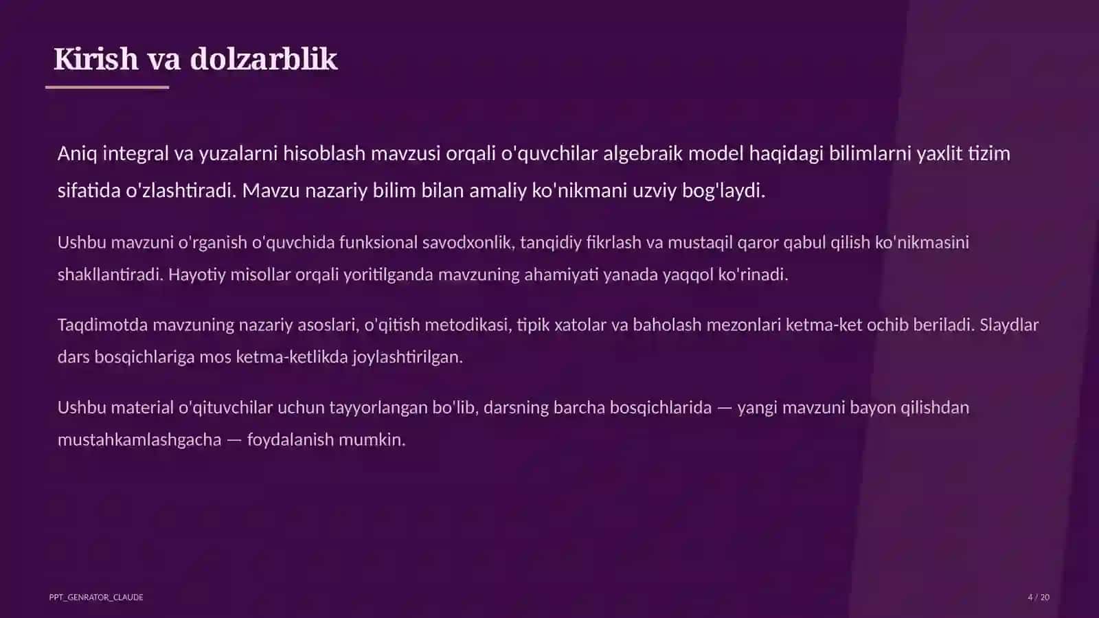 Aniq integral va yuzalarni hisoblash (11-sinf) 4