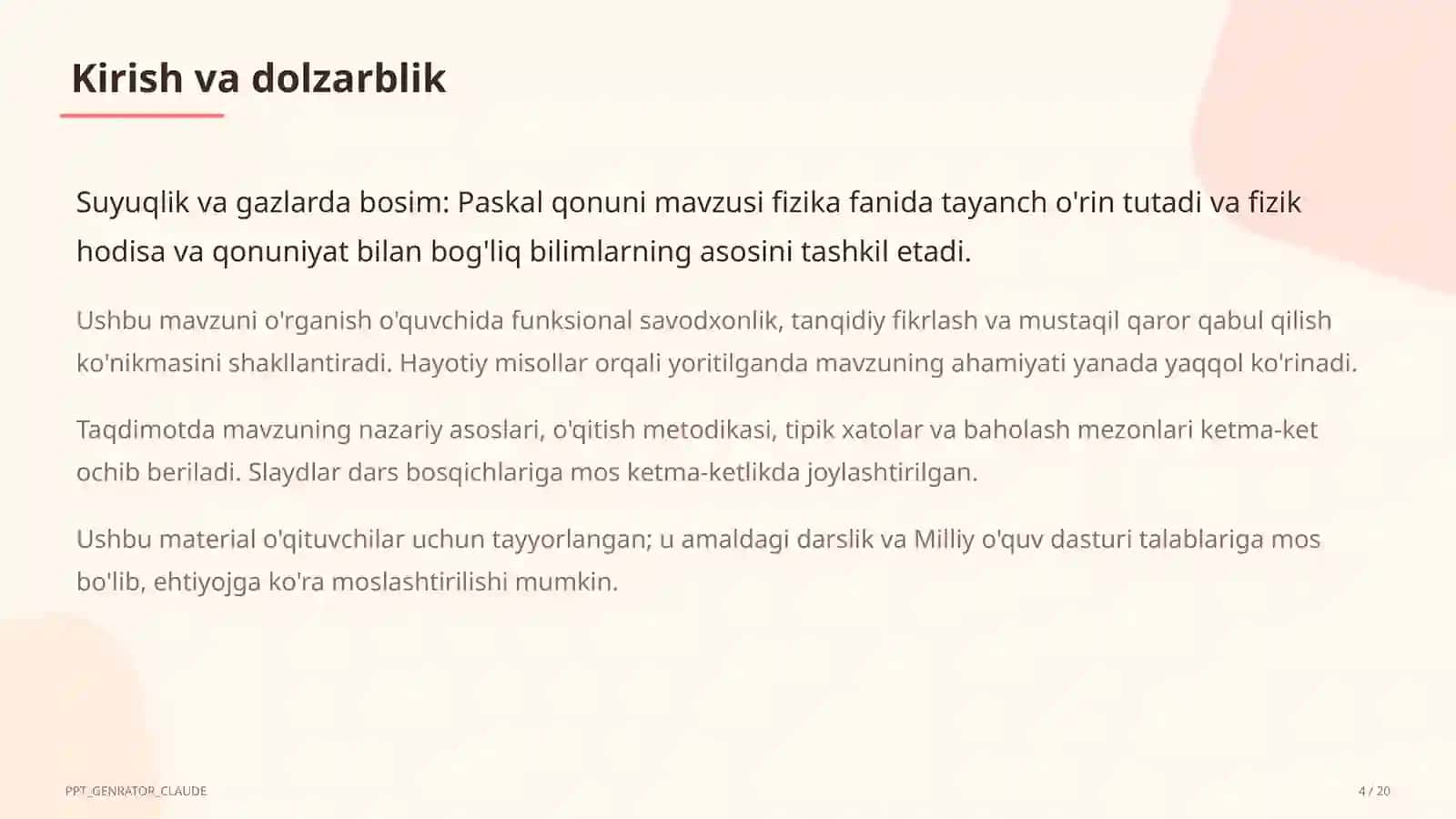 Suyuqlik va gazlarda bosim: Paskal qonuni (7-sinf) 4