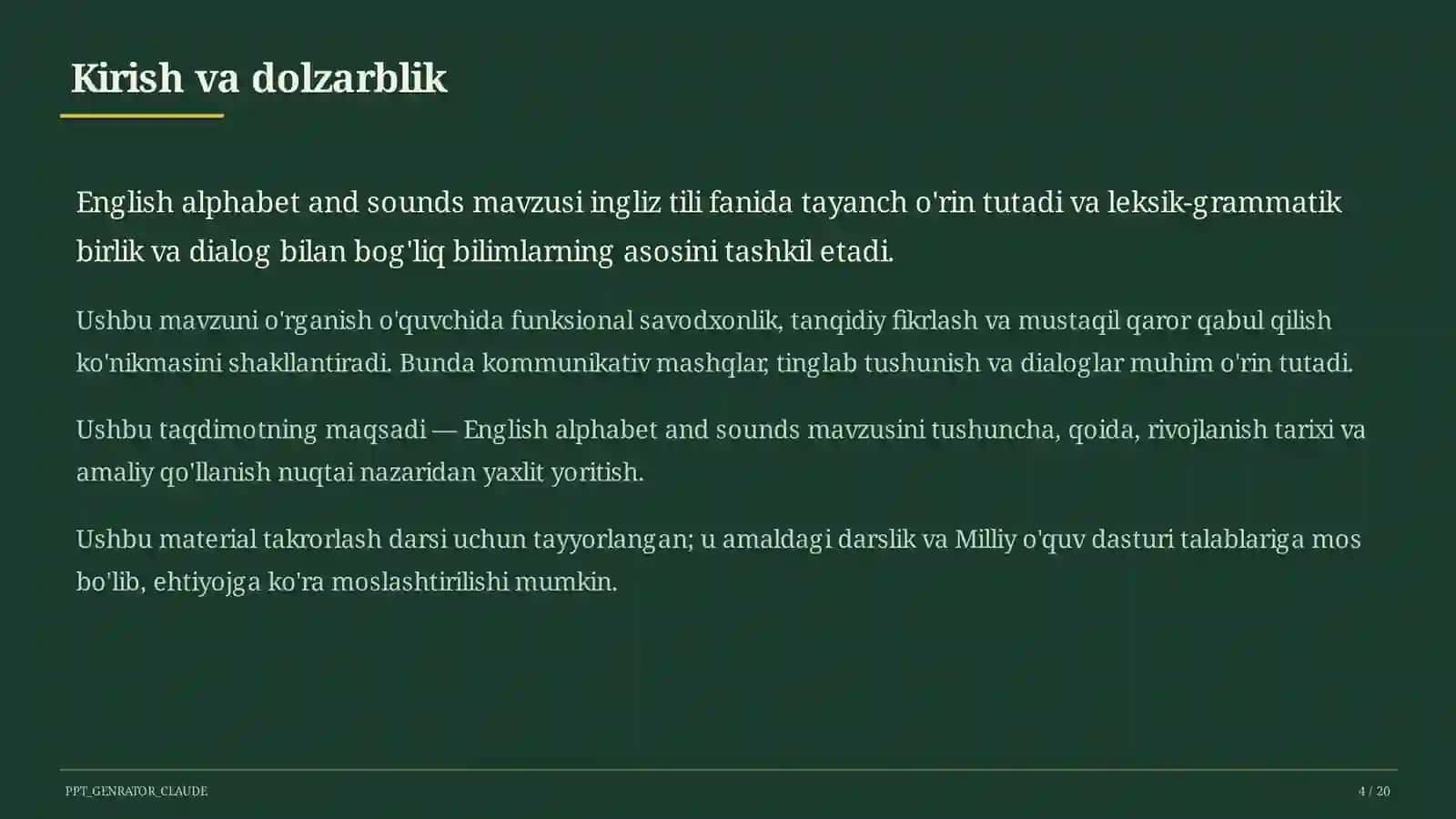 Ingliz tili (1– 11) — takrorlash darsi uchun 4