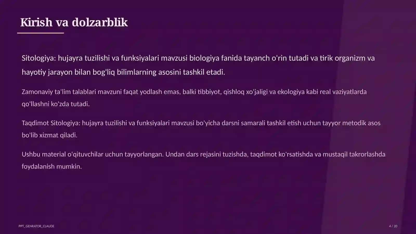 Sitologiya: hujayra tuzilishi va funksiyalari (9-sinf) 4