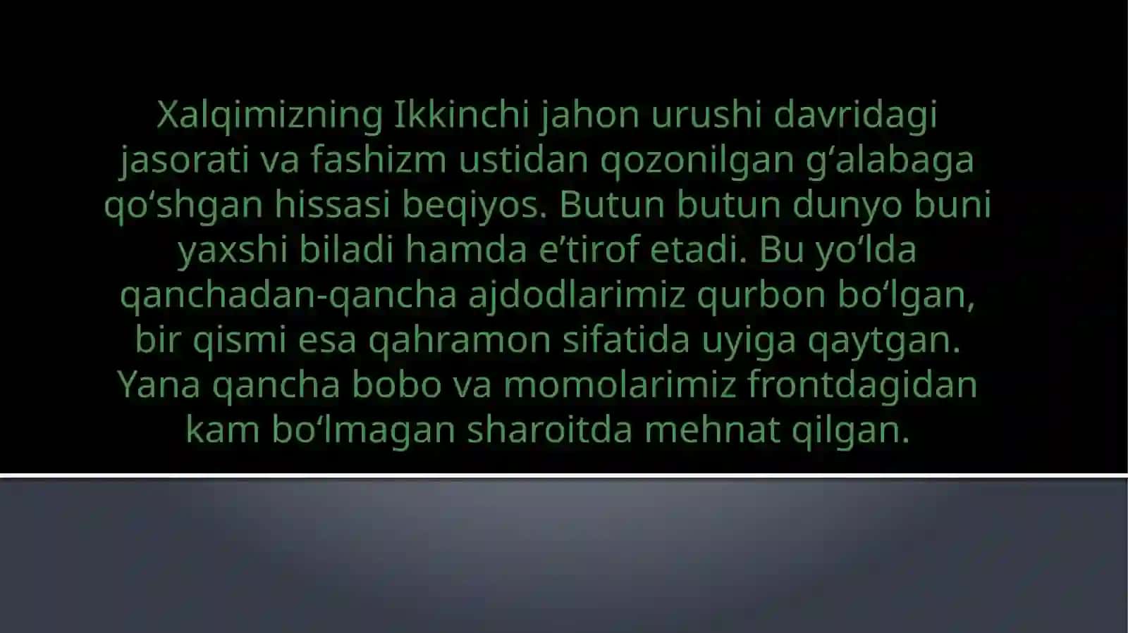 O'zbek xalqinning ikkinchi johon urushuga qo'shgan xissasi 4