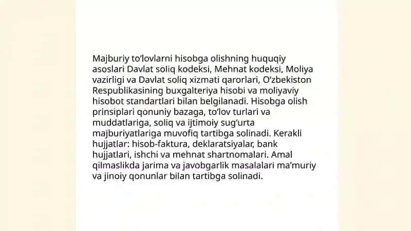 Majburiy to'lovlar hisobini o'rganish 4