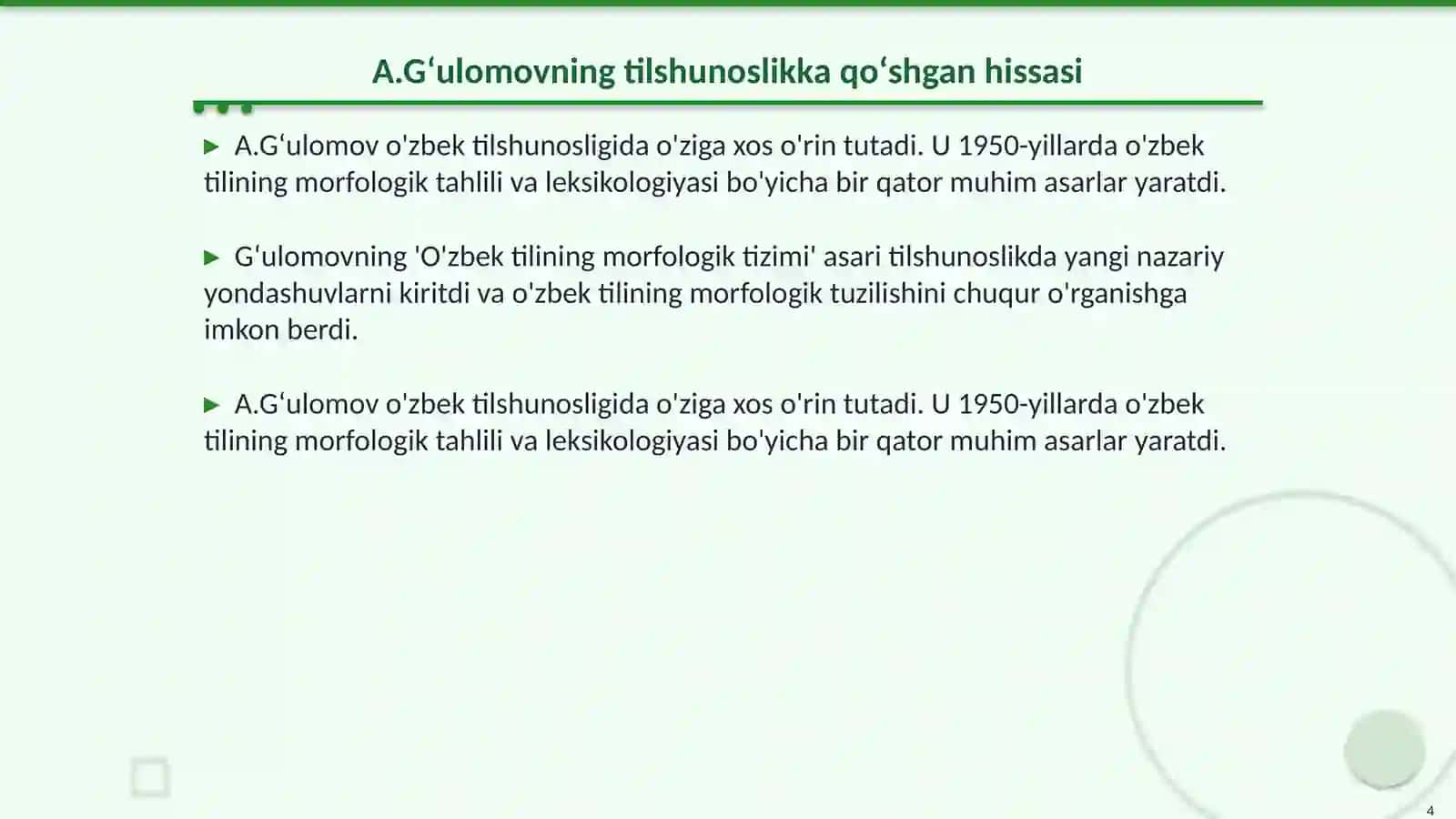 XX asr oʻzbek tilshunosligida qoʻlga kiritilgan yutuqlar 4