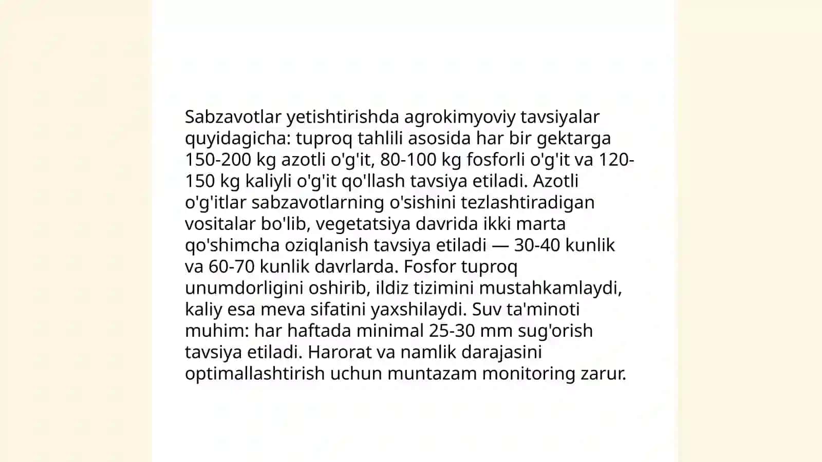 Ximoyalangan yer sharoitida sabzavotlar yetishtrishda agrokimyo xizmatini tashkil qilish 4
