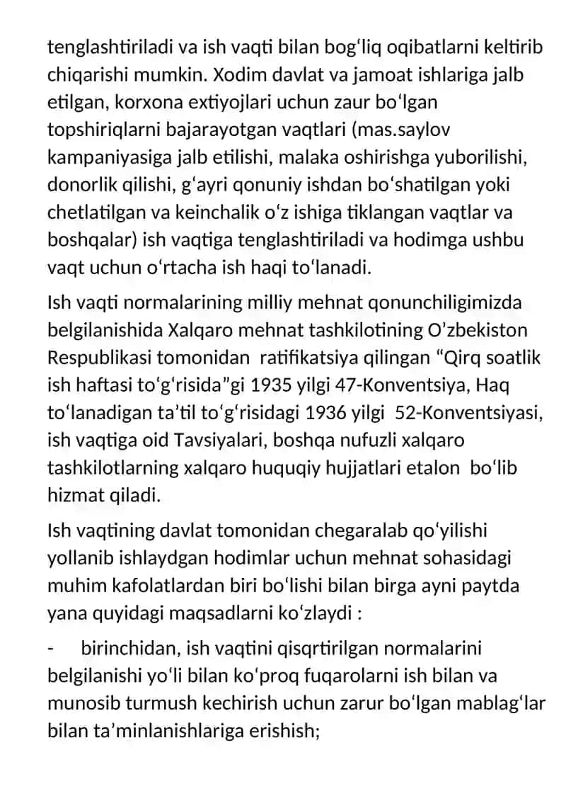 Ayrim toifadagi xodimlar ish vaqt rejimining o’ziga xos xususiyatlari 4
