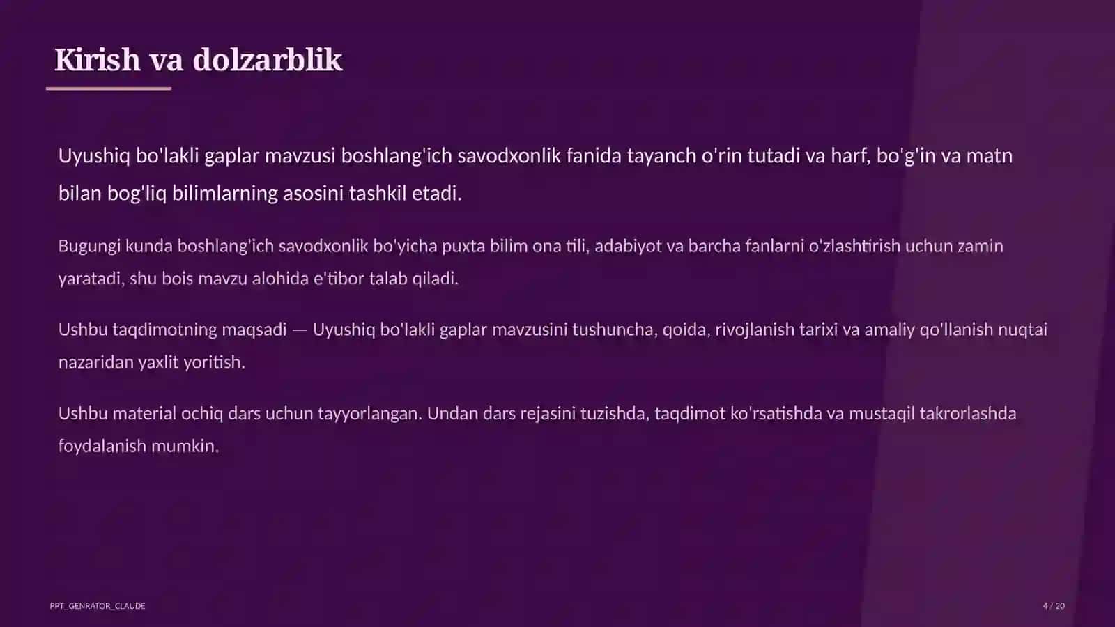 Uyushiq bo'lakli gaplar (4-sinf) 4