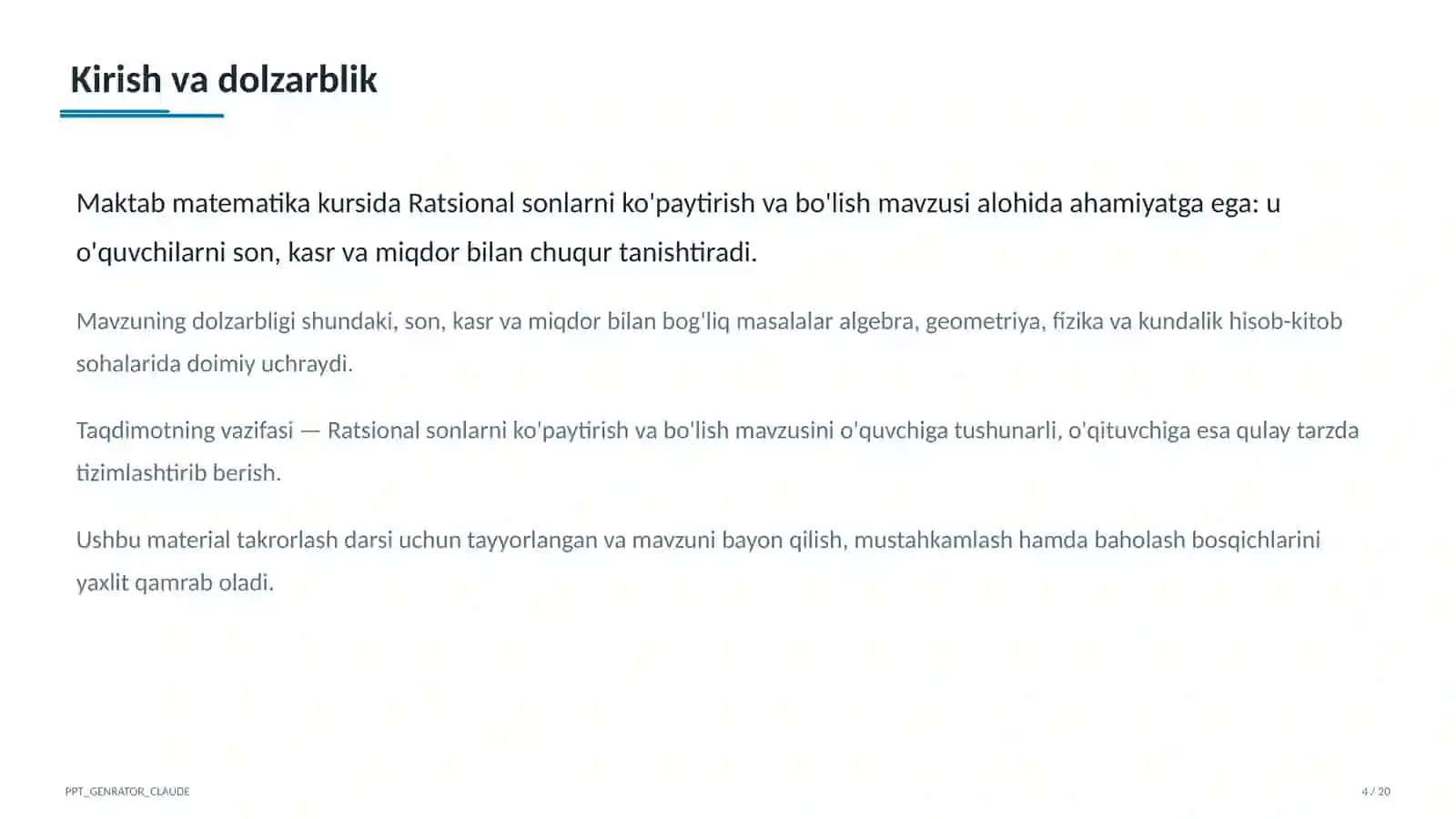 Ratsional sonlarni ko'paytirish va bo'lish (6-sinf) 4