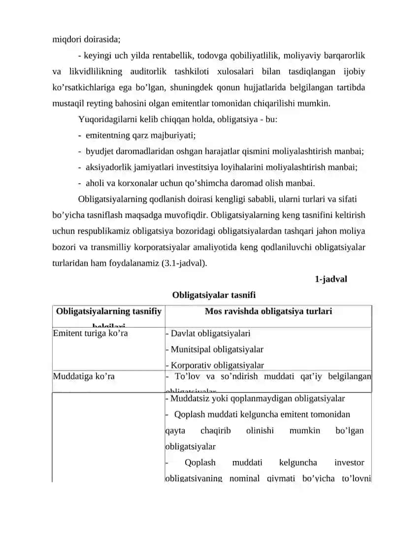 Obligatsiyalar va ularning bozordagi roli 4