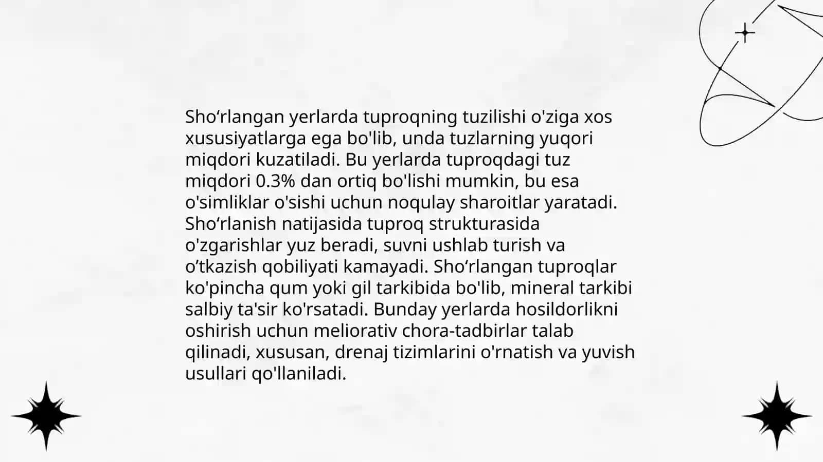 Shoʻrlangan yerlarda dastlabki o'zlashtirish ekinlarini yetishtirish texnologiyalari 4