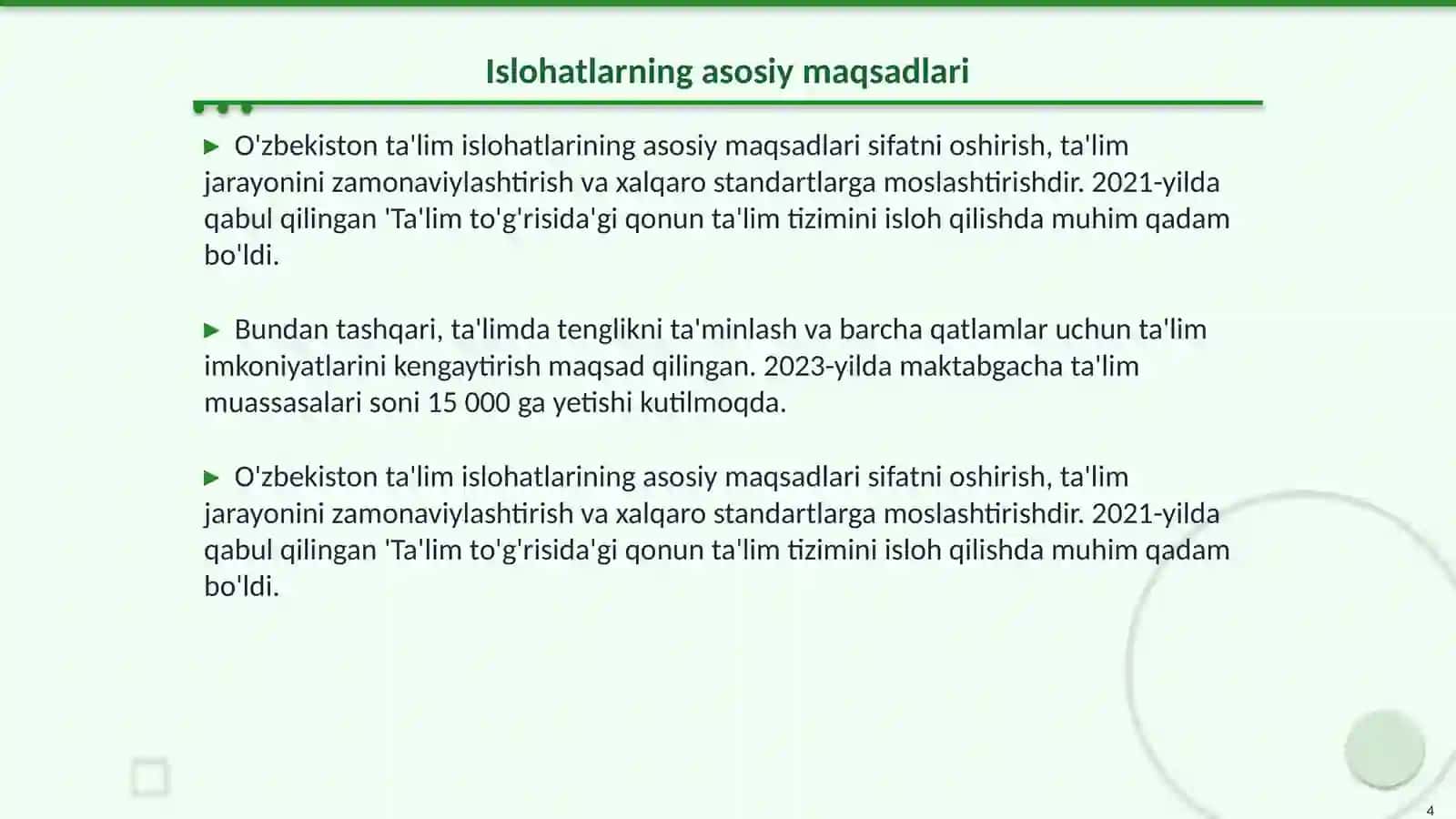 O'zbekiston Respublikasi rivojining yangi bosqichida talim -tarbiya islohatlari 4