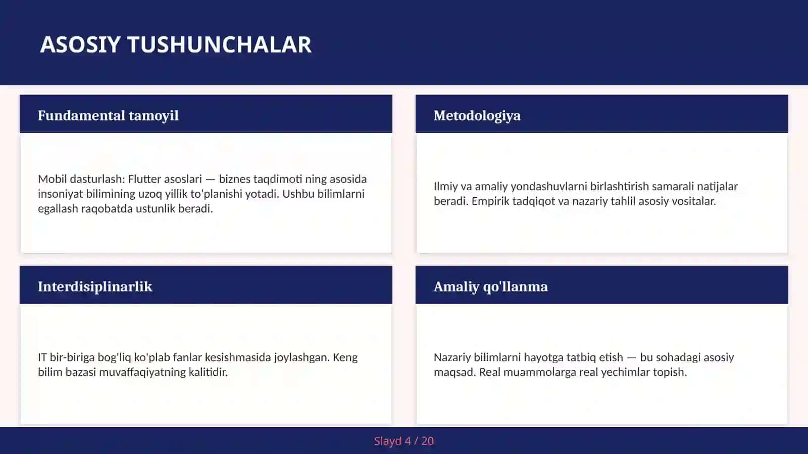 Mobil dasturlash: Flutter asoslari — biznes taqdimoti 4