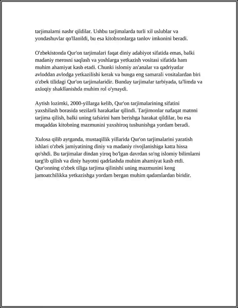 MUSTAQILLIK YILLARIDA QUR'ONNING O'ZBEK TILIGA TARJIMA QILINISHI VA TAVSIRLARI 4