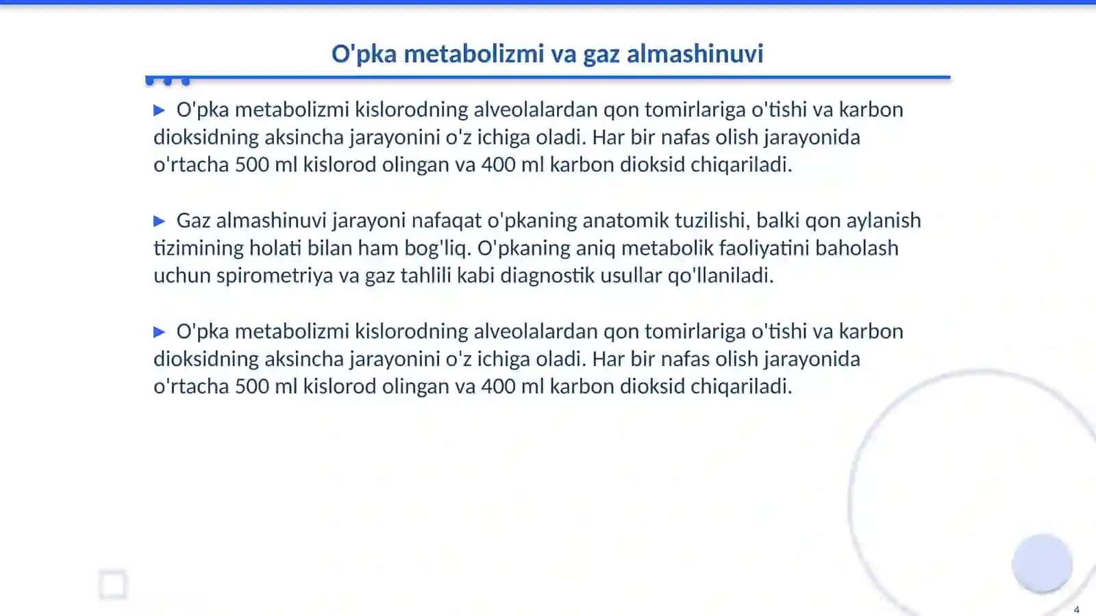 O'pkaning metabolik funksiyalari va ularning buzilishlari 4
