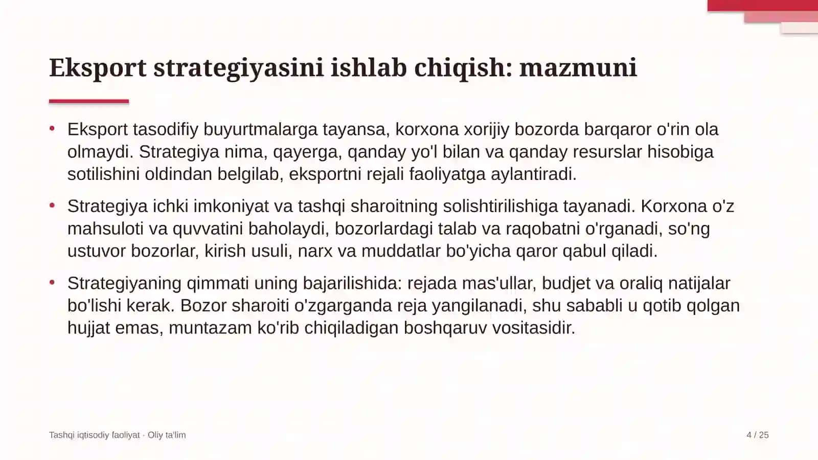 Avtoservis korxonalarida eksport strategiyasini ishlab chiqish 4