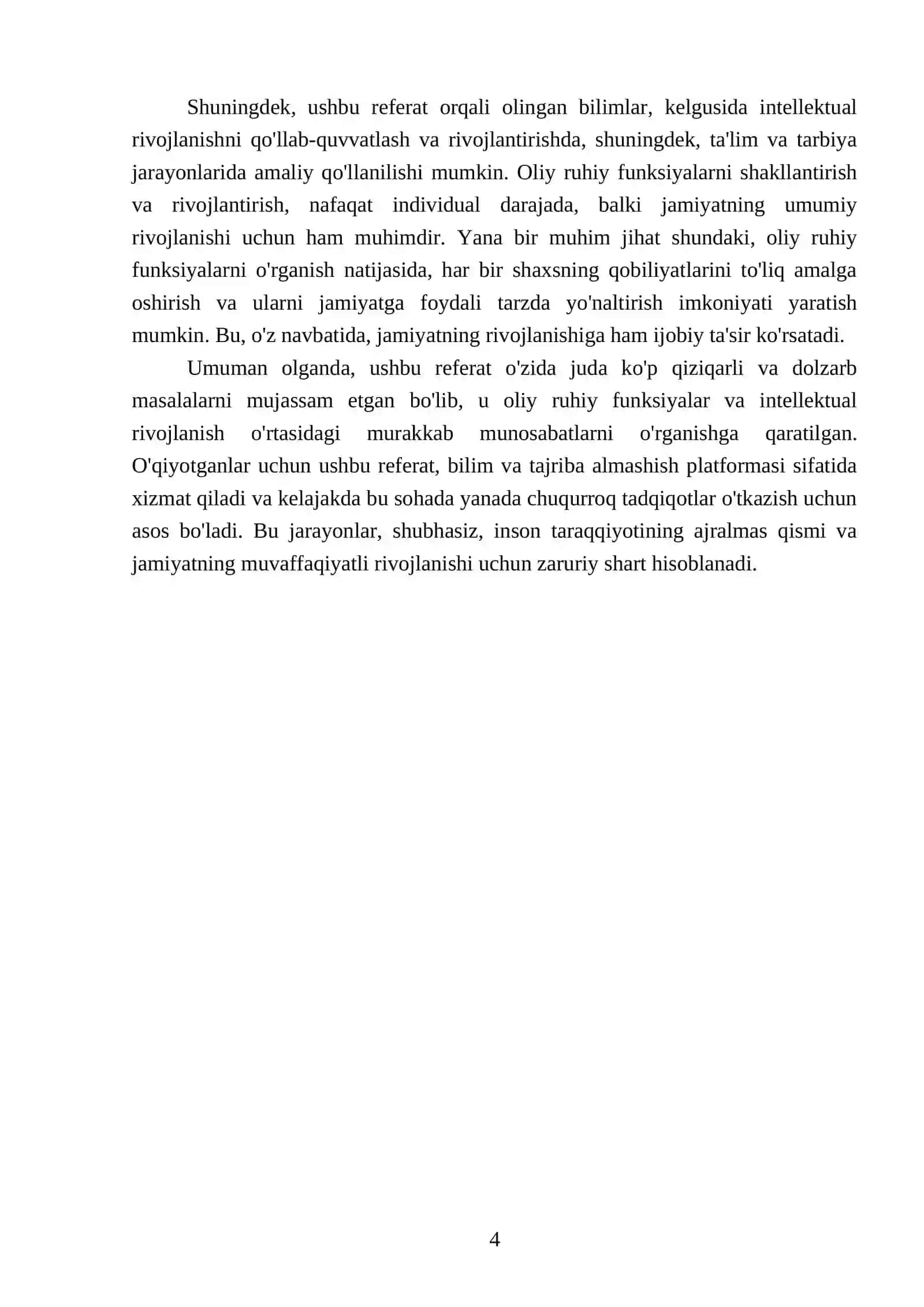 Oliy ruhiy funksiyalar. Intellektual rivojlanishning asosiy bosqichlari 4