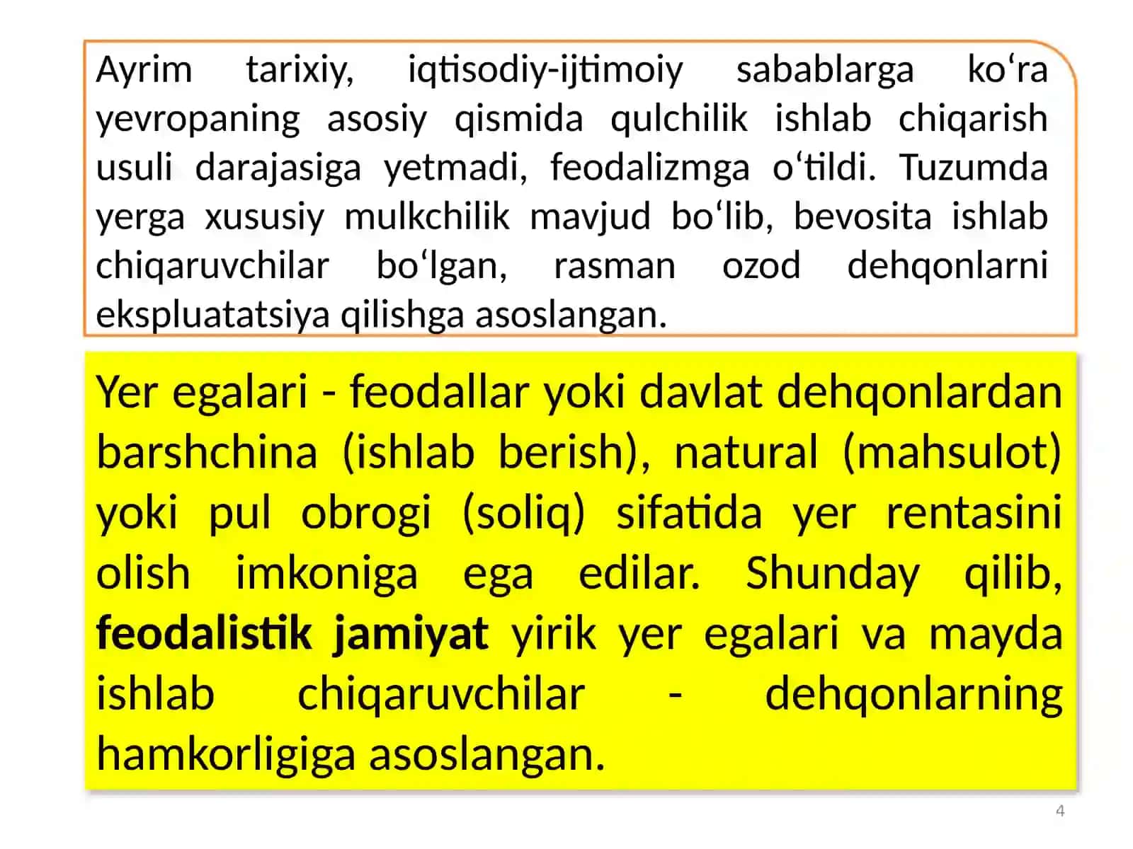 Ma’ruza rejasi: Feodal jamiyati va uning yemirilishi davridagi iqtisodiy ta’limotlar 4