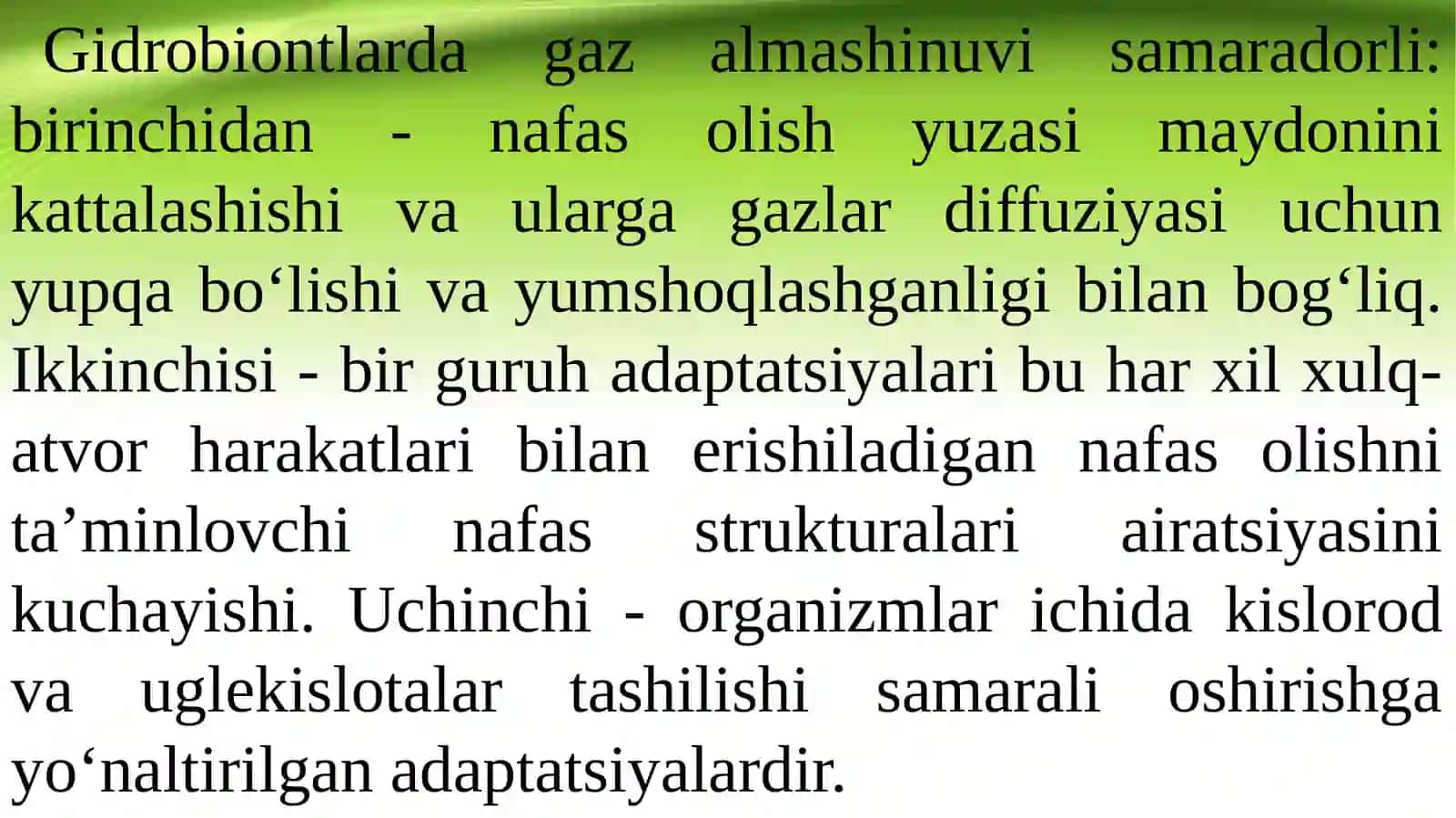 GIDROBIONTLAR HAYOT FAOLIYATINING EKOLOGIK ASOSLARI GIDROBIONTLAR NAFAS OLISHI 4
