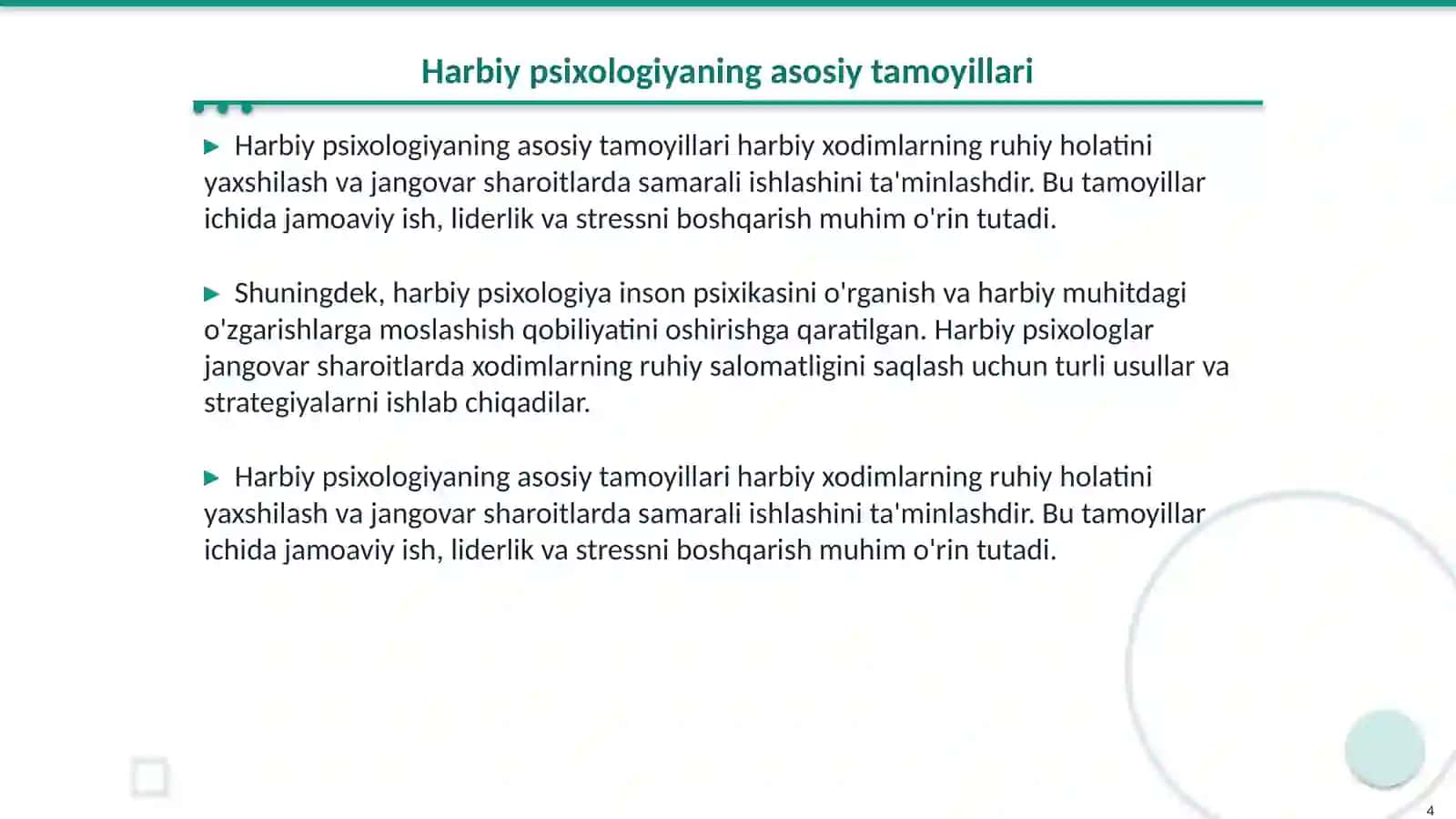 Tеz tibbiy-psiхоlоgik yordаm Hаrbiy psiхоlоgiya vа psiхоtеrаpiya 4