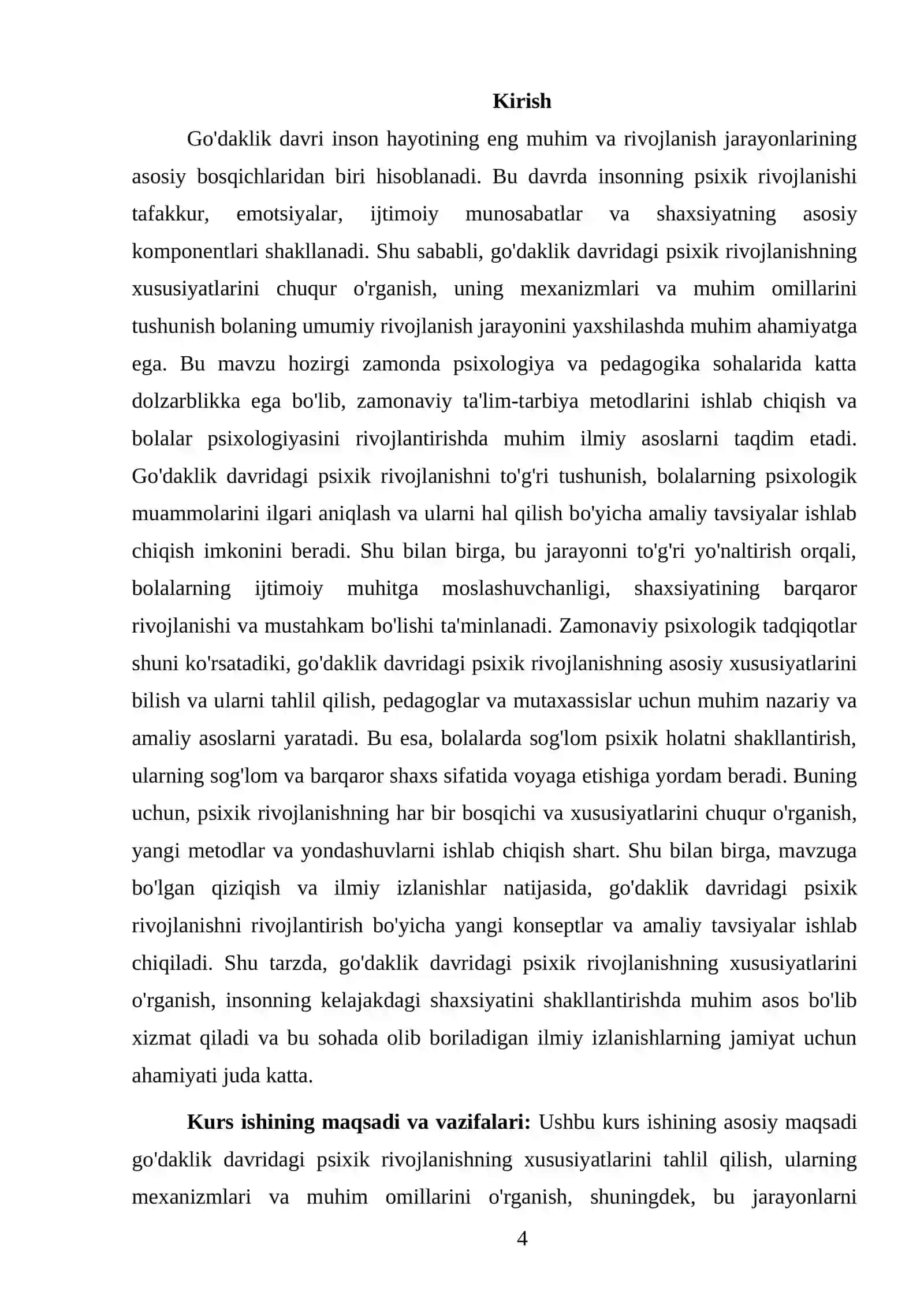 ONTAGENIZ PSIXOLOGIYASI FANIDAN TAYYORLAGAN KURS ISHI 4