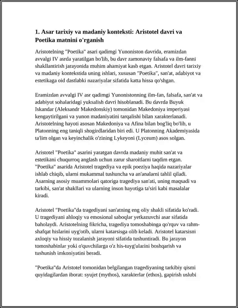 ARISTOTELNING POETIKA ASARINI ŌRGANISH, SHARHINI YOZISH 4