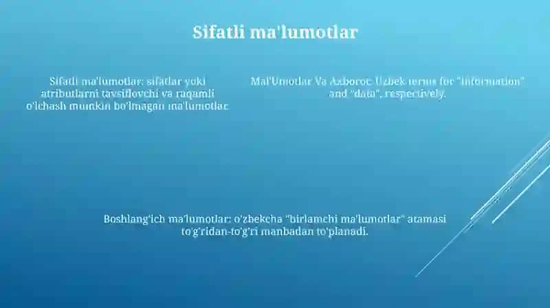 Ma'lumotlar Va Axborot. Ma'Lumot Turlari. Miqdor Va Sifat Ma'Lumotlari. Boshlang'Ich Ma'Lumotlar 4