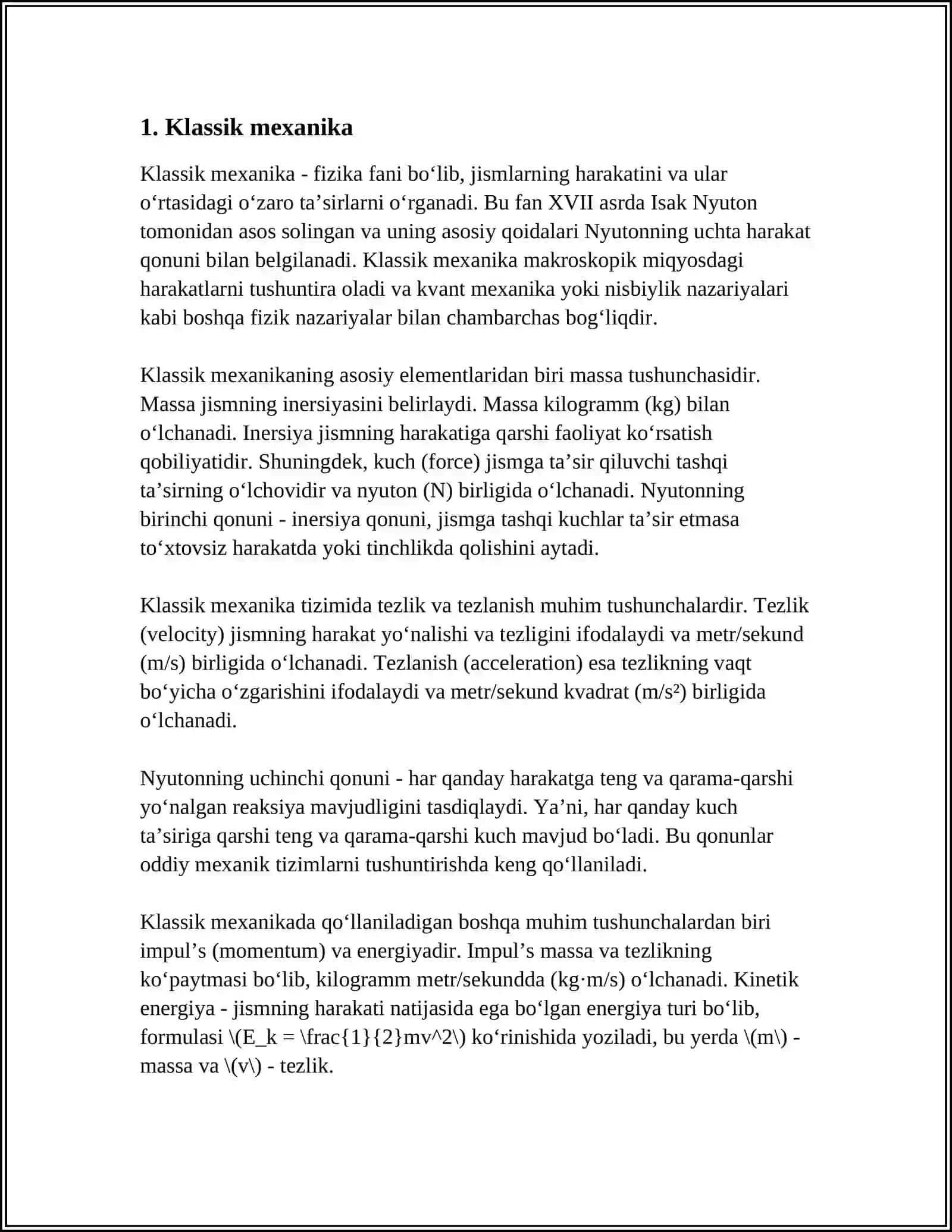KLASSIK MEXANIKADA SAQLANISH QONUNLARI VA KOSMIK TEZLIKLAR 4