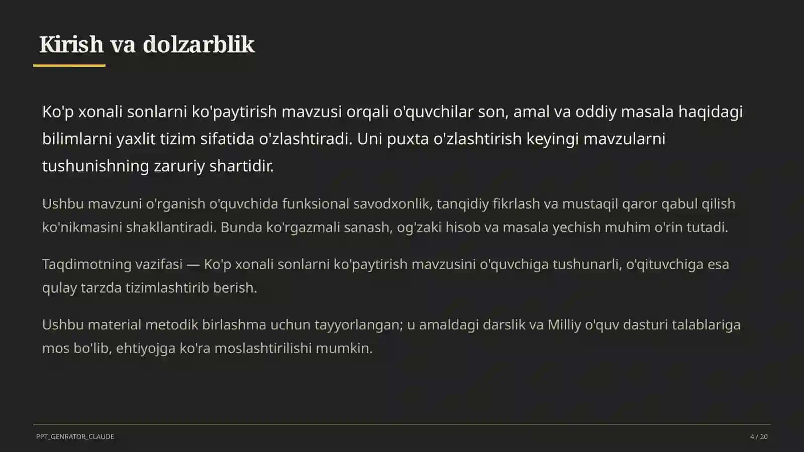 Ko'p xonali sonlarni ko'paytirish (4-sinf) 4