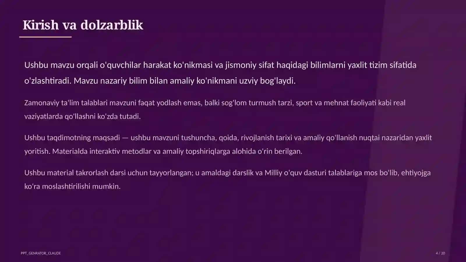 Chidamlilikni rivojlantirish: uzoq masofaga yugurish (7-sinf) 4
