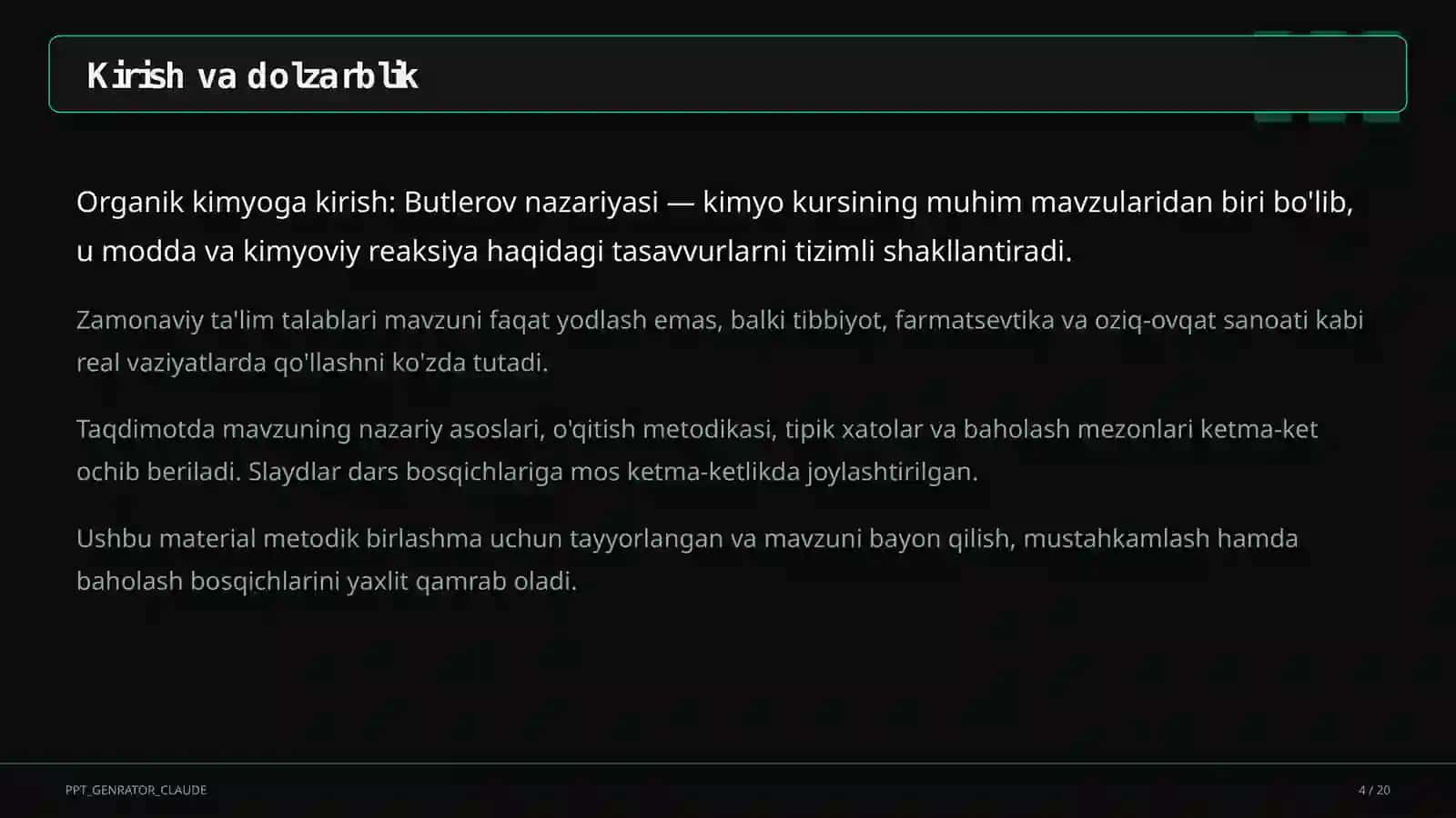 Organik kimyoga kirish: Butlerov nazariyasi (10-sinf) 4