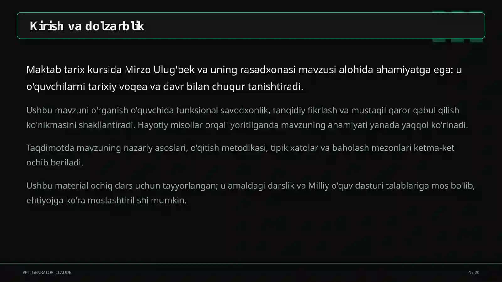 Mirzo Ulug'bek va uning rasadxonasi (5-sinf) 4