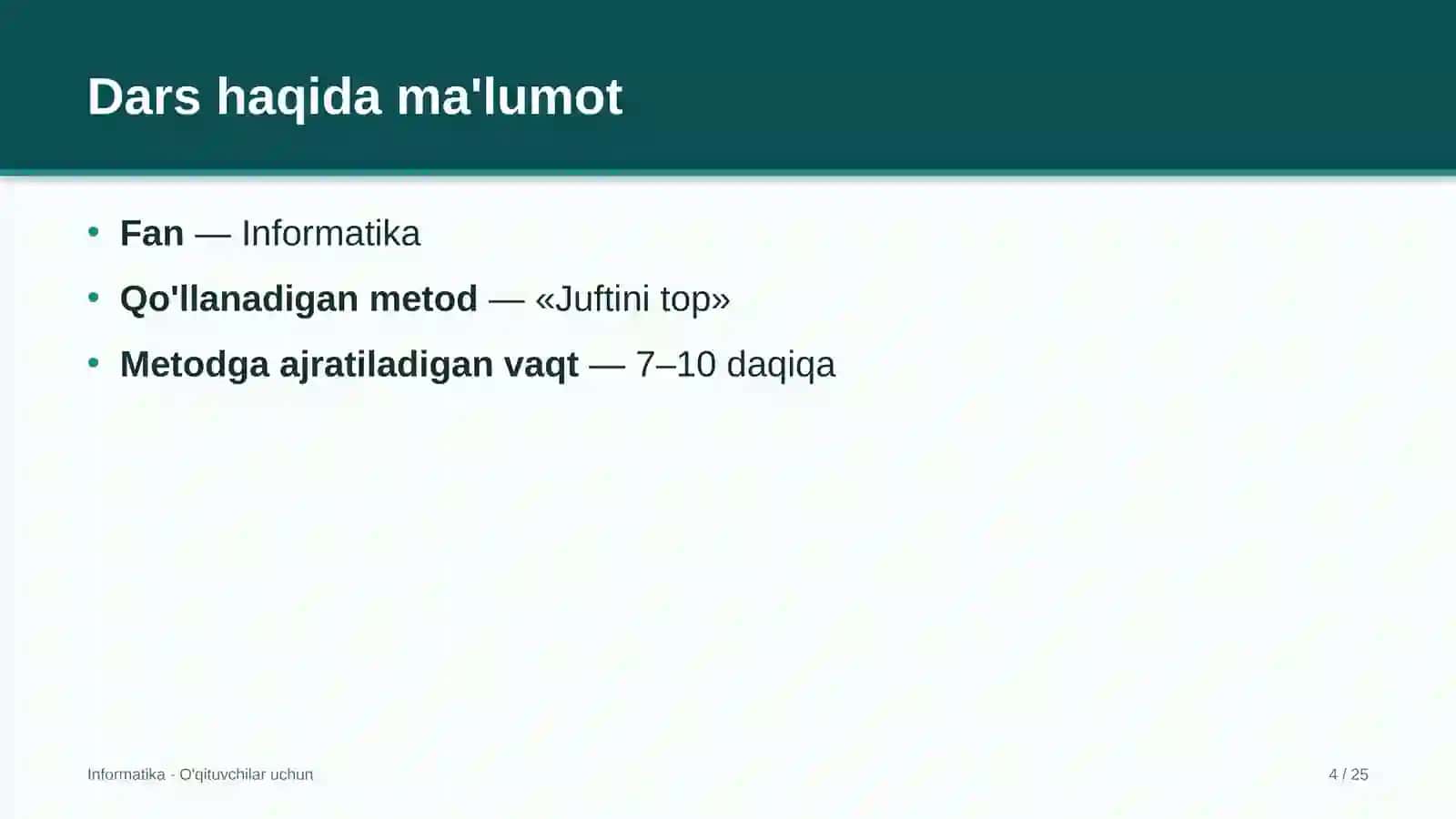 informatika darslarida juftini top metodidan foydalanish 9411 4