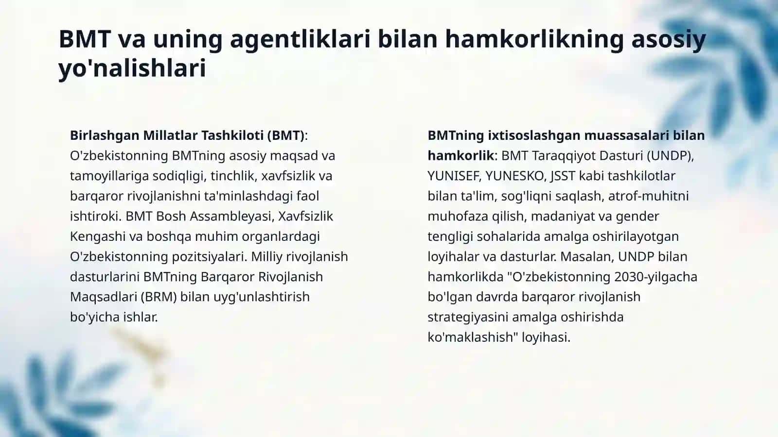 O'zbekistonning xalqaro tashkilotlar bilan hamkorlik aloqalari 4