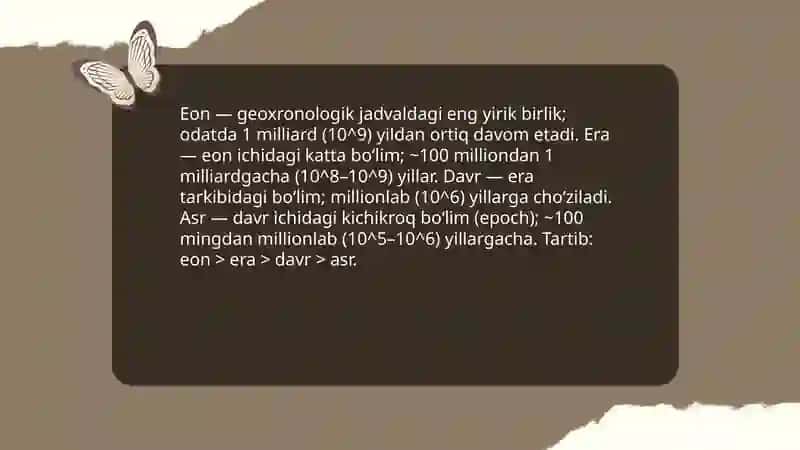 Geoxronologik jadvaldagi davrlar bo'yicha taqdimot 4