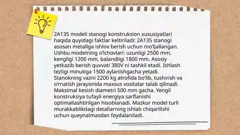 2A135 modelli vertikal parmalash stanogining tuzilishi bajariladigan ishlar va kinematik sxemasini òrganish 4