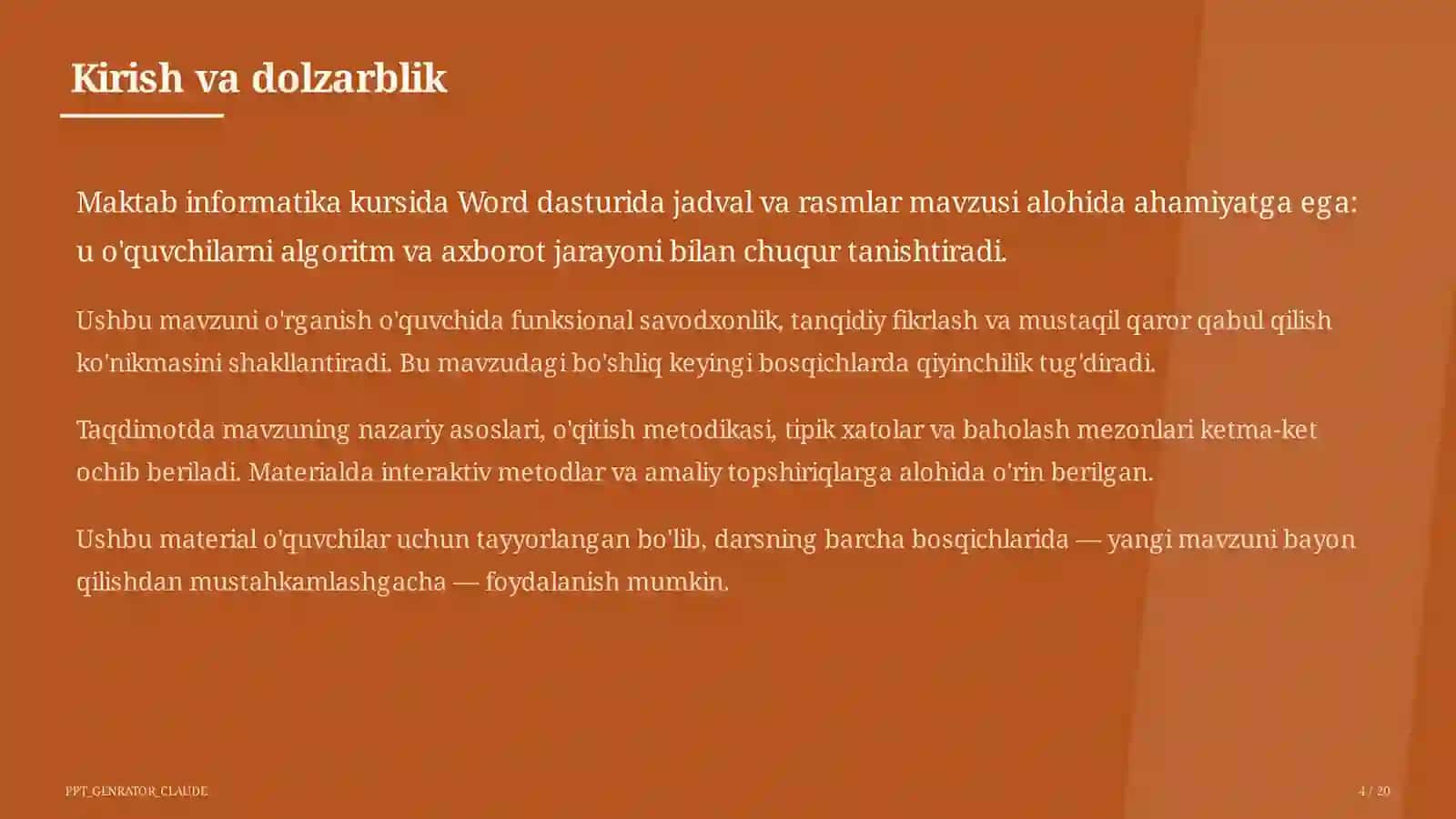 Word dasturida jadval va rasmlar (6-sinf) 4