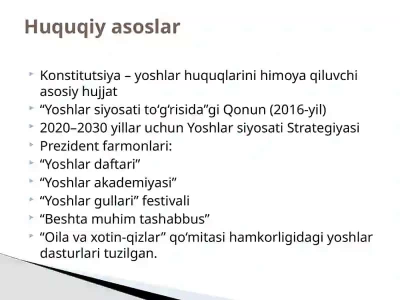 Oʻzbekistonda yoshlarga oid davlat siyosati va uning asosiy mazmuni 4
