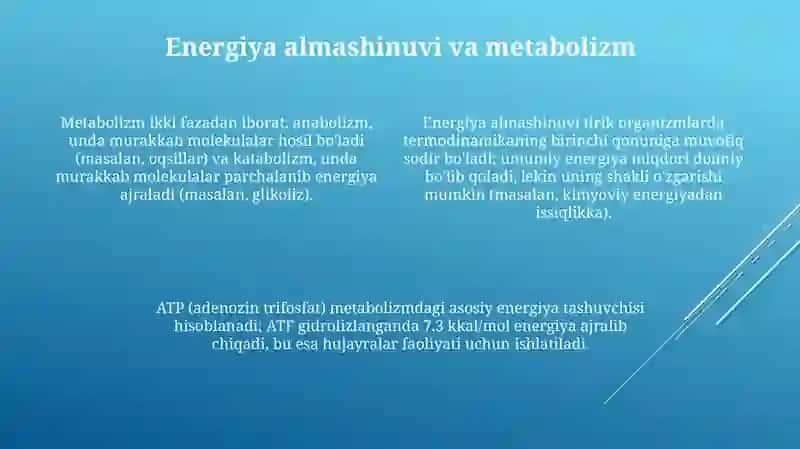 Termodinamika qonunlarining tirik organizmga tatbiqni òrgnish 4