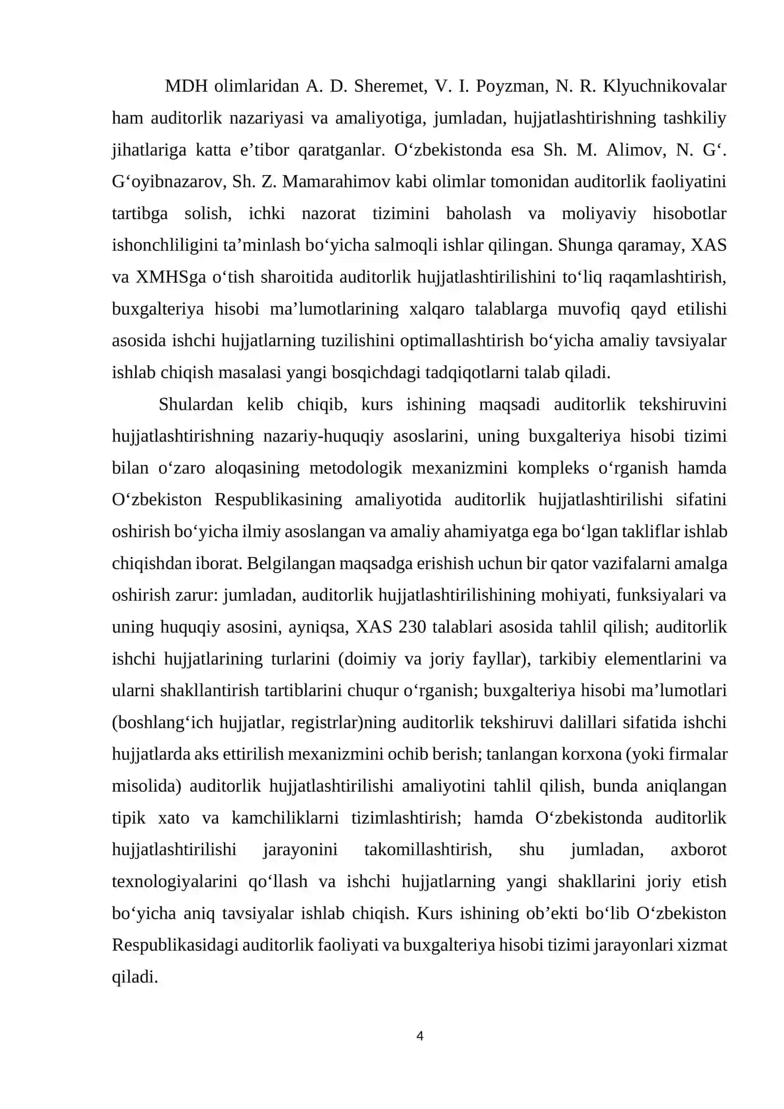 Auditorlik tekshiruvining hujjatlashtirilishi va uning buxgalteriya hisobi bilan bogʻliqligi 4