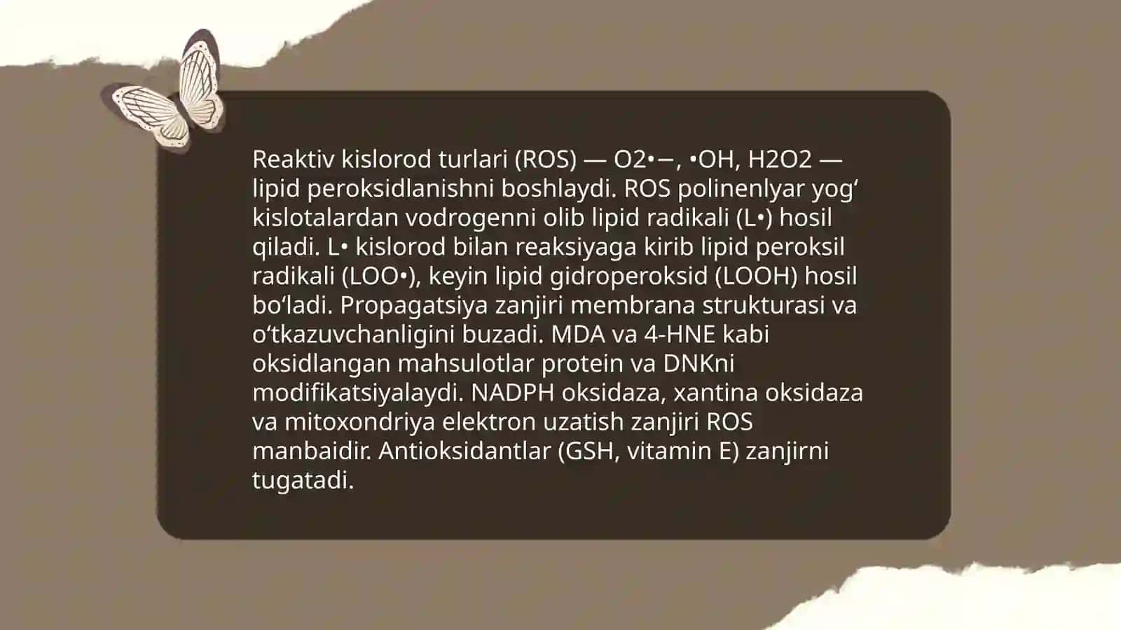 Lipidlarning peroksidlanishi va hujayra shikastlanishi patogenezidagi ahamiyati 4