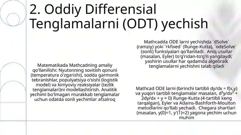 Mathcad orqali differensial tenglamalarga qo'yilgan tenglamalarni yechish 4