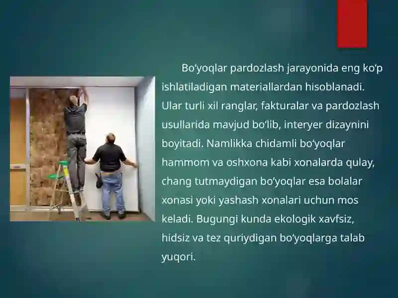 Devor va shiftlar uchun pardozlovchi materiallar 4