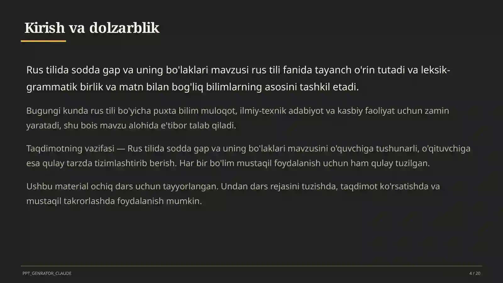 Rus tilida sodda gap va uning bo'laklari (8-sinf) 4