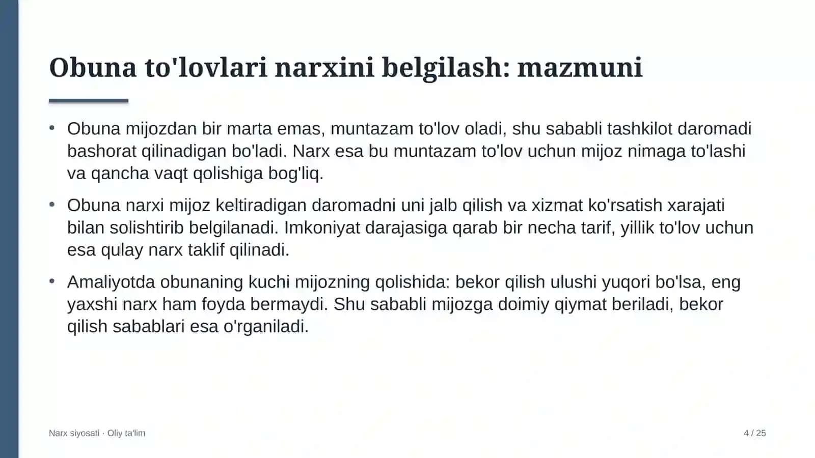sun'iy yo'ldosh aloqasida obuna to'lovlari narxini belgilash 2007 4