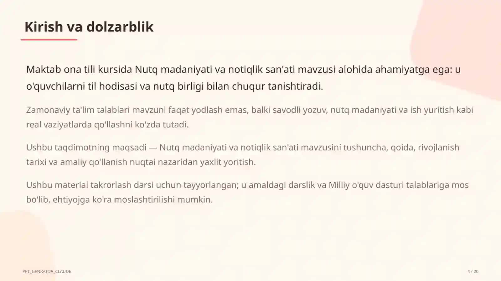 Nutq madaniyati va notiqlik san'ati (10-sinf) 4