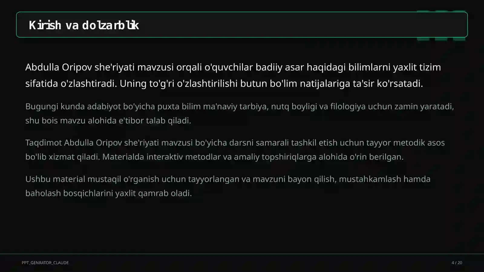 Abdulla Oripov she'riyati (9-sinf) 4