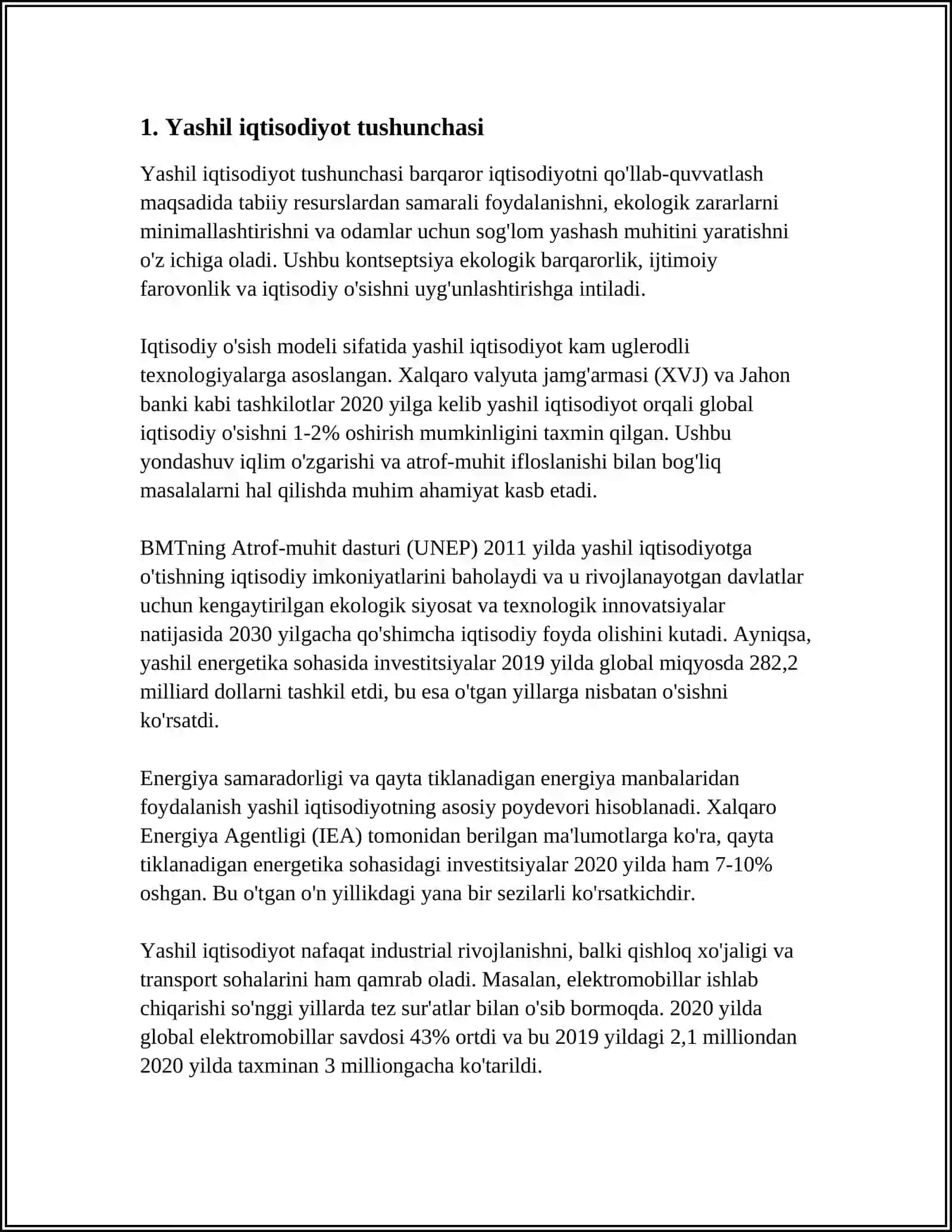 Yashil iqtisodiyotning kelib chiqishi, ta'riflari va ustuvor yo'nalishlari 4